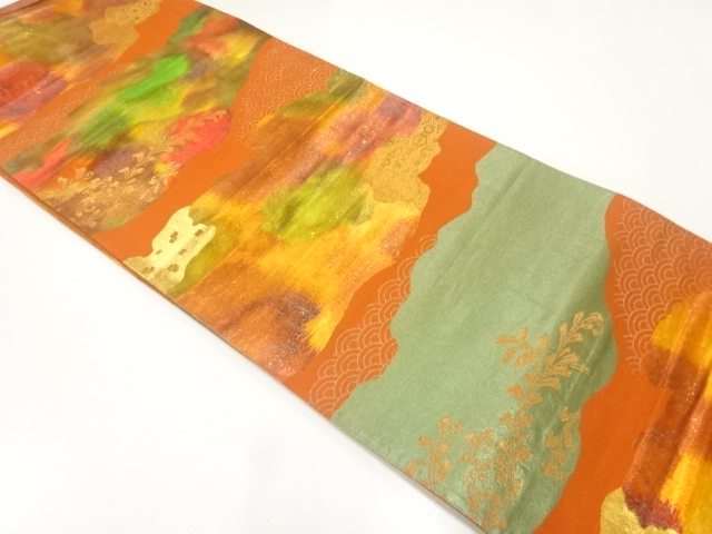 JAPANESE KIMONO / ANTIQUE FUKURO OBI / SILK / WOVEN MIST
